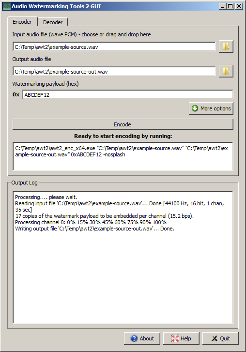 Click to view Audio Watermarking Tools 2 (AWT2) 0.08.13 screenshot